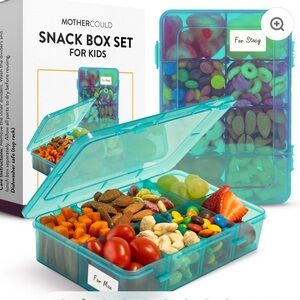 Mothercould Snack Box Set for Kids Blue 2 8 Grid adjustable Snack Box and Labels